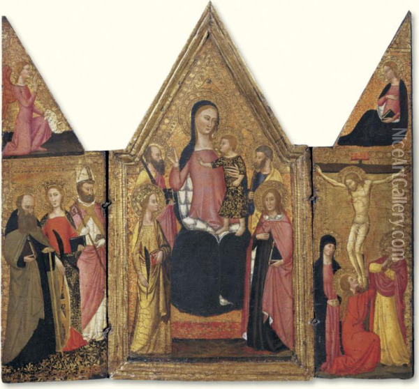 The Madonna And Child Enthroned With Saints Barbara, Paul Oil Painting - Master Of The Lazzaroni Madonna
