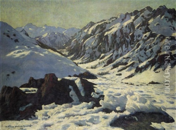 Hochgebirgslandschaft Im Winter Oil Painting - Heinrich Franz
