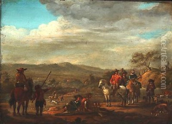 Hunting Party At A Rest Oil Painting - Johann Salomon Wahl