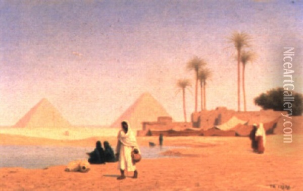 Les Pyramides De Gyzeh (egypte) Oil Painting - Charles Theodore (Frere Bey) Frere