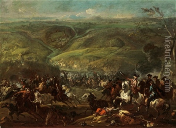 Reiterschlacht Zwischen Kaiserlichen Und Turken Oil Painting - August Querfurt