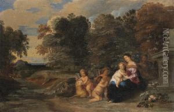 The Holy Family With The Infant Saint John The Baptist Andangels Oil Painting - Frans Wouters