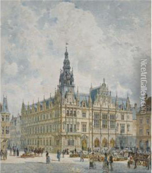 Rathausgebaude Im Renaissancestil (renaissance Style Townhall) Oil Painting - Rudolf Ritter von Alt