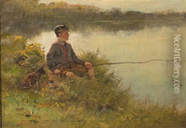 Boy Fishing Oil Painting - Charles Paul Gruppe