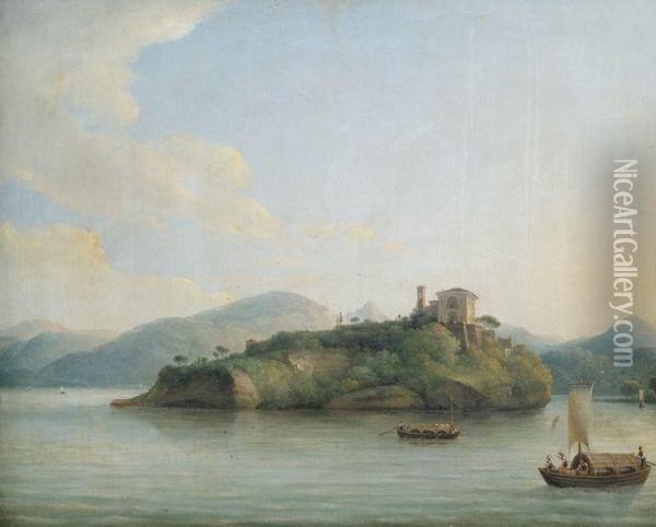 Blick Auf Eine Kleine Insel Mit Villenarchitektur Im Lago Maggiore Oil Painting - Lorenz Adolf Schonberger