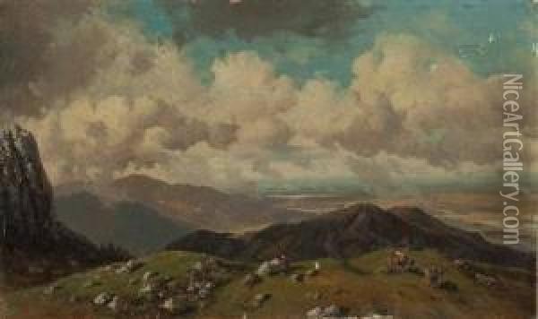 Kuhe Auf Hochalm Oil Painting - Joseph Mayburger