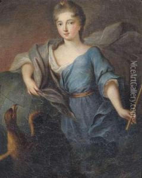 Portrait Of A Young Lady As Iuno With Sceptre And Globe. Oil Painting - Pierre Gobert
