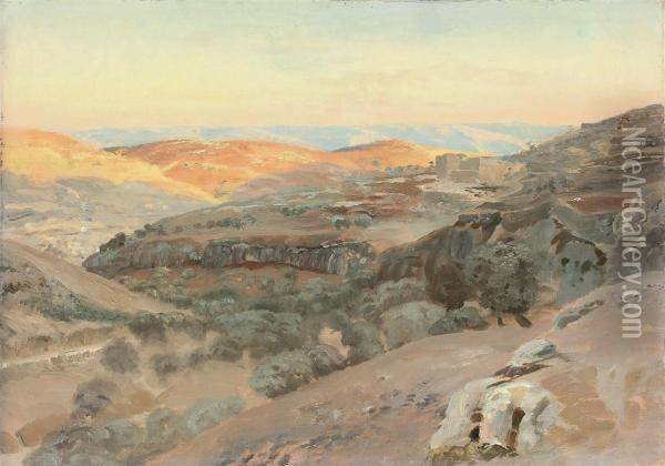 View Towards The Mountains Of Moab From Jerusalem Oil Painting - Gustave Bauernfeind
