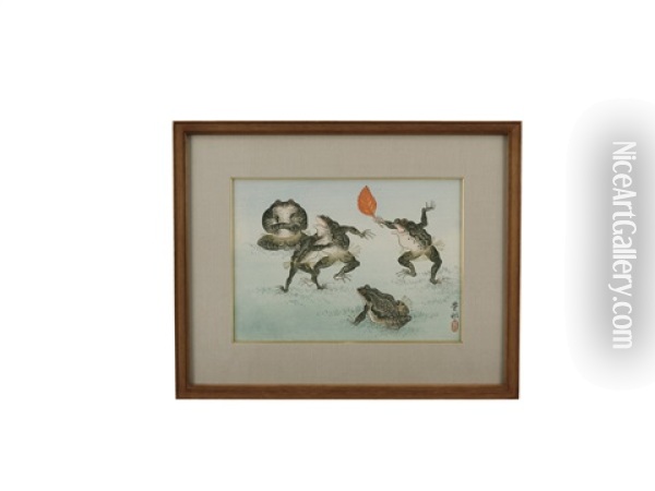 Frog Oil Painting - Ohara Shoson
