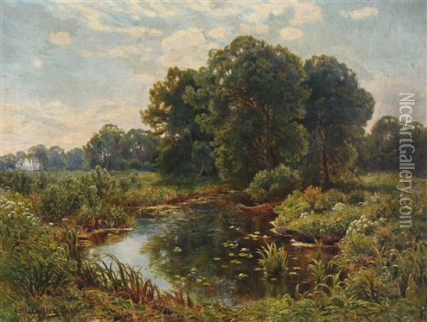 A Summer Landscape With A Creek Oil Painting - Carl Carlsen