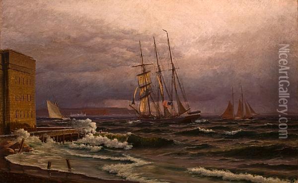 New York Harbor Oil Painting - Mathias Lutken