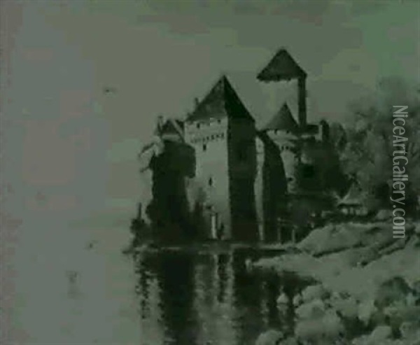 Schloss Chillon Am Genfer See Oil Painting - Ernest Georges Chauvier de Leon