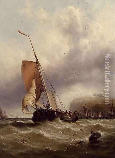 Fishing Boat in Rough Sea Oil Painting - George Stainton