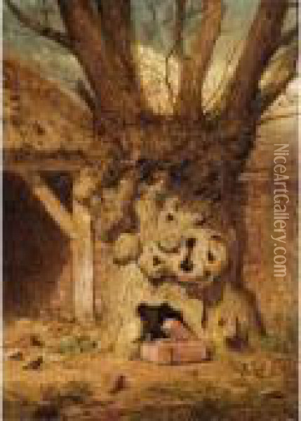 Beneath The Ancient Tree Oil Painting - Benjamin Williams Leader