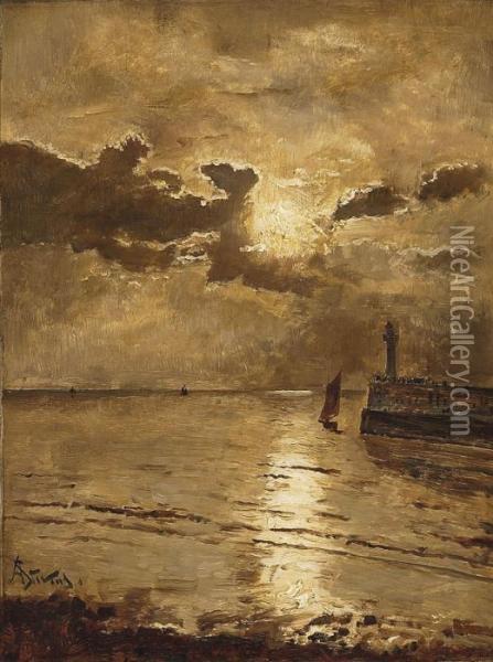 Evening By The Harbour Wall Oil Painting - Alfred Stevens