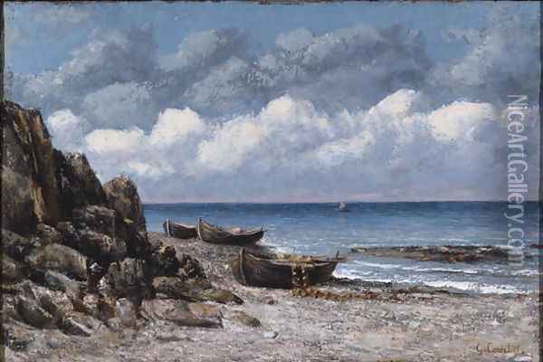 Boats at St. Aubain Oil Painting - Gustave Courbet