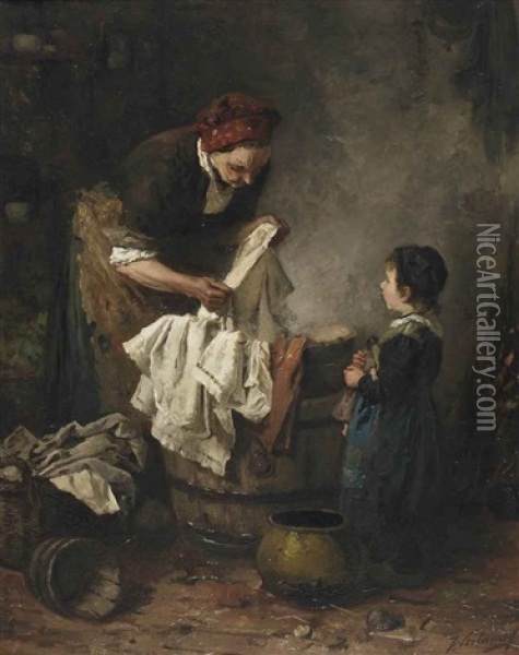 Laundry Day Oil Painting - Johannes Weiland