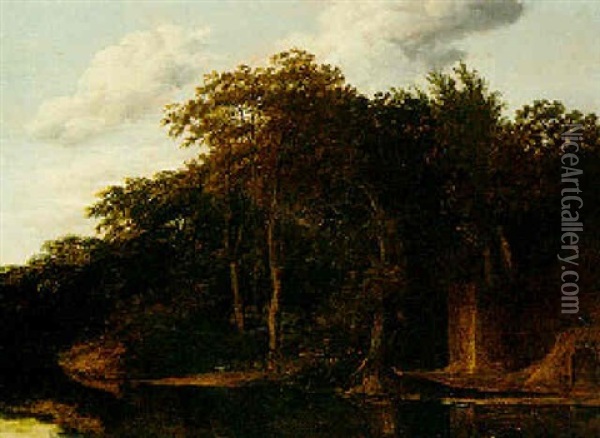 A River Landscape Oil Painting - Jan De Lagoor