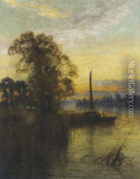 On The Broads Oil Painting - Harry Pennell