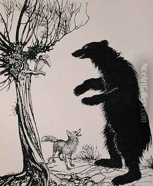 The Bear and the Fox, illustration from Aesops Fables, published by Heinemann, 1912 Oil Painting - Arthur Rackham