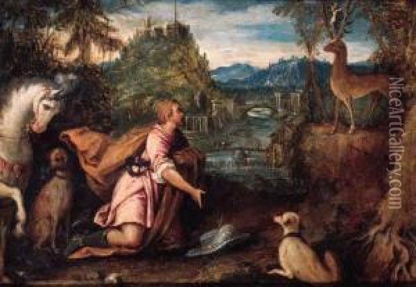 The Vision Of Saint Hubert Oil Painting - Lodovico Pozzoserrato (see Toeput, Lodewijk)