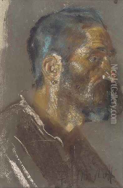 Portrait of a bearded gentleman, bust-length, profile, with an earring Oil Painting - Francesco Paolo Michetti