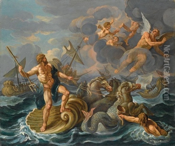 The Wrath Of Neptune Oil Painting - Charles Le Brun