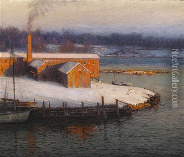 The Red Mill At Cos Cob Oil Painting - Lovell Birge Harrison