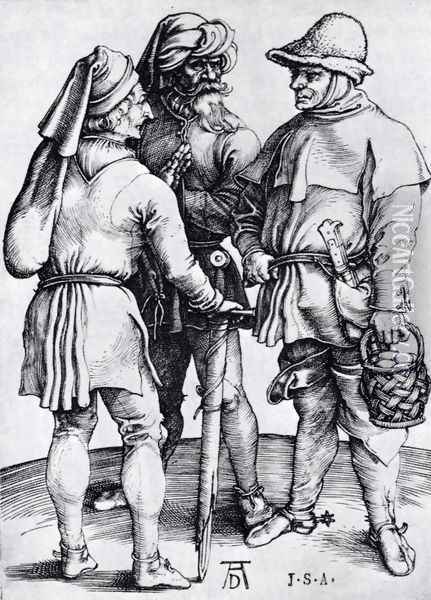 Three Peasants In Conversation Oil Painting - Albrecht Durer