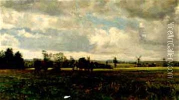 Cows And Windmills Oil Painting - Carl Anton von Schmidt-Phiseldeck