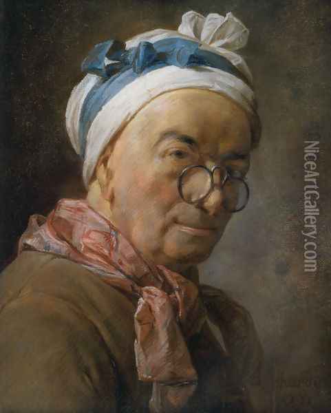 Self-Portrait with Spectacles Oil Painting - Jean-Baptiste-Simeon Chardin