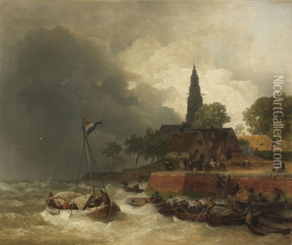 Hollandischer Hafen Bei Sturm Oil Painting - Andreas Achenbach