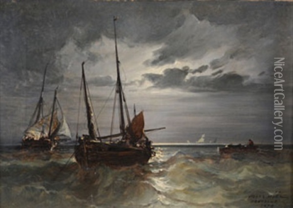 Marine Clair De Lune Oil Painting - Jules Achille Noel