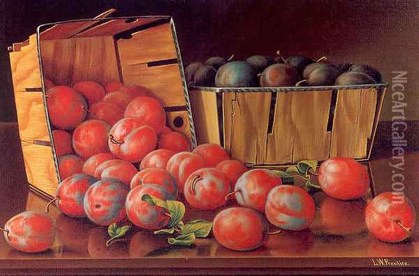 Baskets of Plums on a Tabletop Oil Painting - Levi Wells Prentice