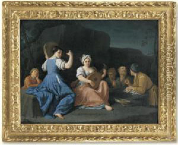 A Musical Scene With Peasants Merrymaking Oil Painting - Giuseppe Gambarini