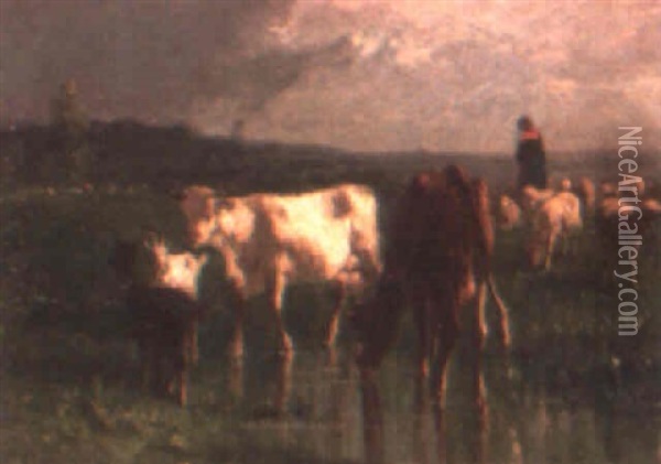 Vacas Pastando Oil Painting - Antonio Cortes Cordero