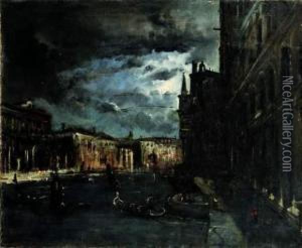 Vue Nocturne D'un Canal A Venise Oil Painting - Jacques-Edouard Dufeu