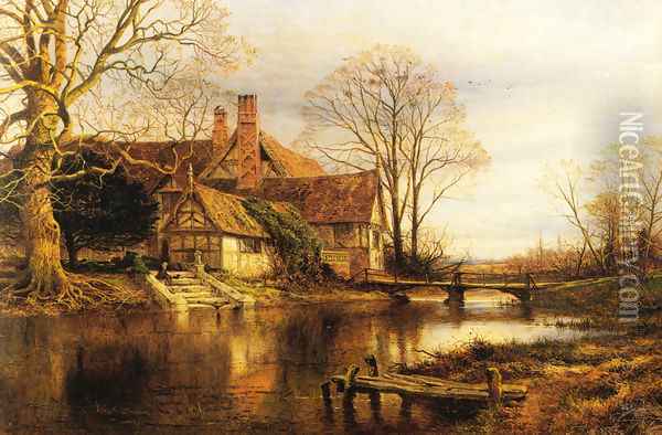 A Moated Grange Oil Painting - Benjamin Williams Leader