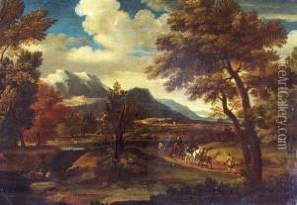Sudliche Landschaft Mit Einzelnen Hohen Baumen Und Fernblick Auf Schneebedeckte Berge Oil Painting - Joachim-Franz Beich