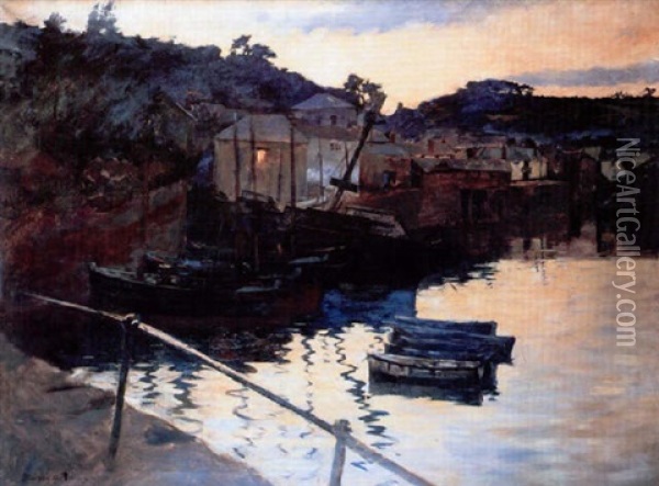 Newlyn Harbour, Evening Oil Painting - Stanhope Forbes