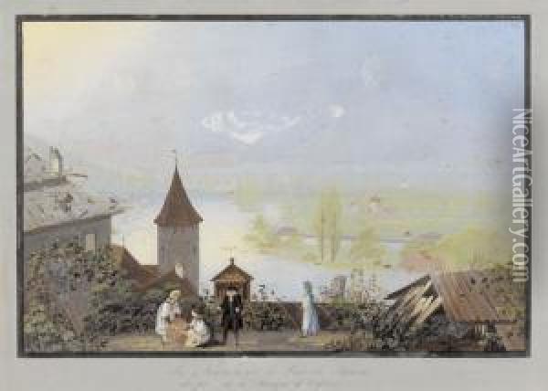 Le Niesen Et Le Lac De Thun./vue Prise De La Terasse... Oil Painting - Ludwig Bleuler