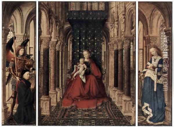 Marienplatz altar, Dresdner triptych, rear of the wing, scene, Maria proclamation Oil Painting - Jan Van Eyck