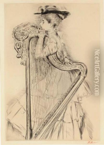 La Femme A La Harpe Oil Painting - Paul Cesar Helleu