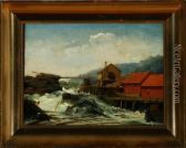 A River Scenery, Presumeably In Norway Oil Painting - Anton Edvard Kieldrup