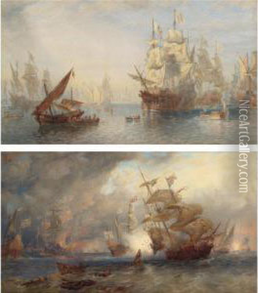 The Spanish Armada Oil Painting - Sir Oswald Walter Brierly