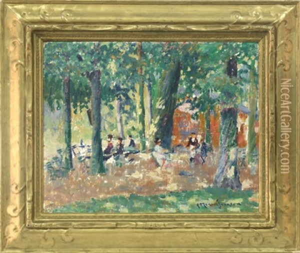 Picnic In The Park; River Scene (2 Works) Oil Painting - Morton Johnson