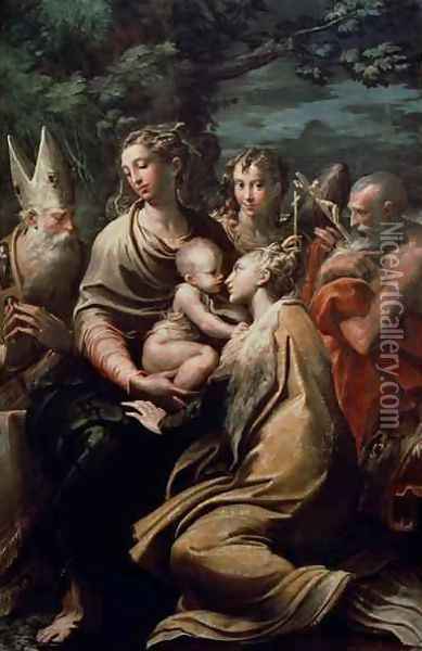 Madonna and Child with Saints, c.1529 Oil Painting - Girolamo Francesco Maria Mazzola (Parmigianino)