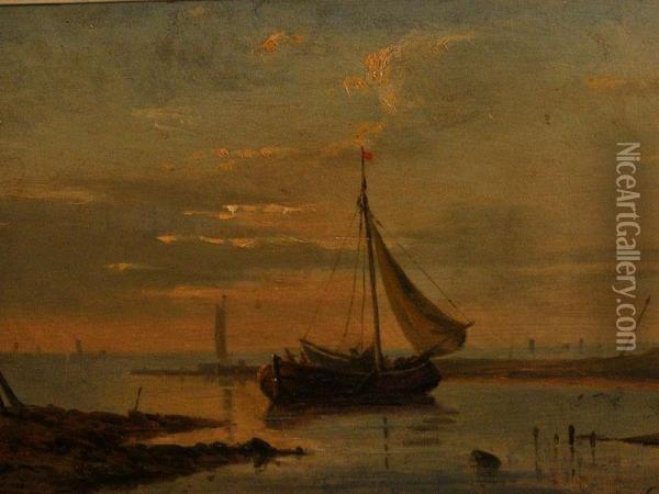 Blick Aufs Meer Mit Fischkuttern Oil Painting - Cornelius Gurlitt