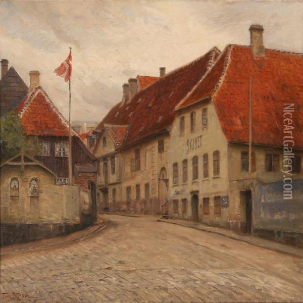 Street Scene From Faaborg, Denmark Oil Painting - Tom Petersen
