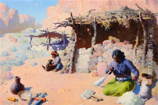Navahos At Home Oil Painting - William Leighton Leitch
